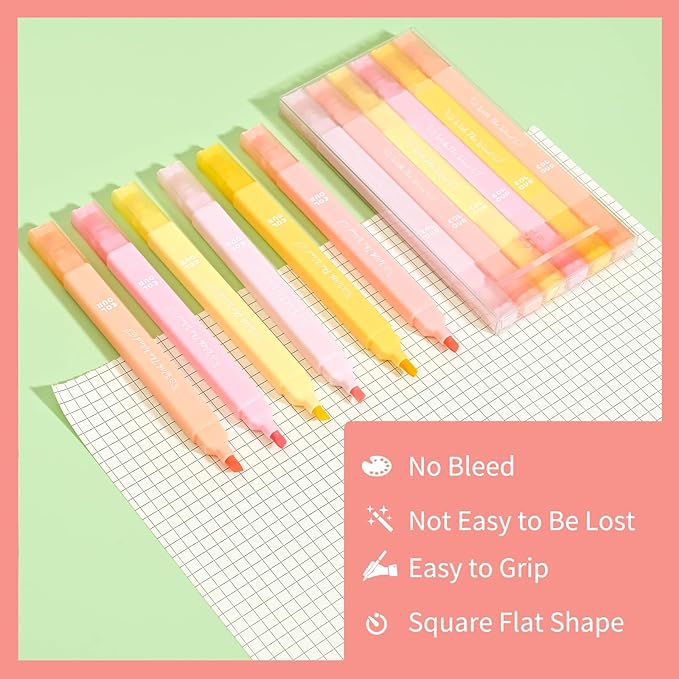 Aesthetic Cute Pastel Highlighters Set, 6 count, Mild Assorted Colors Candy Highlighters, Chisel Tip,No Bleed Bible Marker Pen, Study Journaling School Supplies Planner