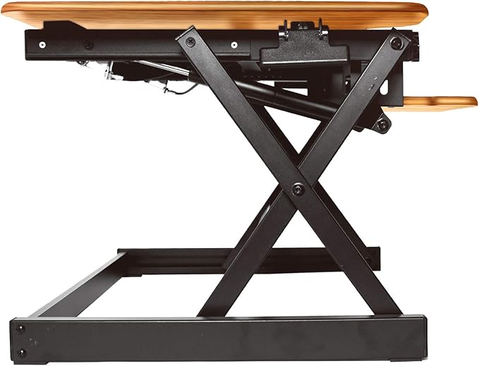 Rocelco 40" Large Height Adjustable Standing Desk Converter with Dual Monitor Mount BUNDLE - Quick Sit Stand Up Computer Workstation Riser - Retractable Keyboard Tray - Teak Wood Grain (R DADRT-40-DM2)