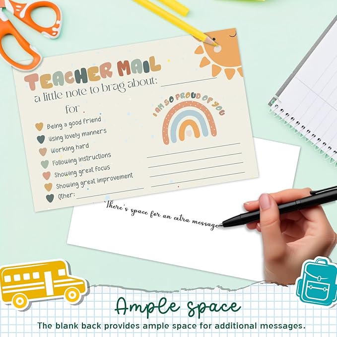 LOVEDMORE Boho Sunshine Teacher Mail Cards for Classroom, Preschool, Elementary Classroom Incentives Cards for Students