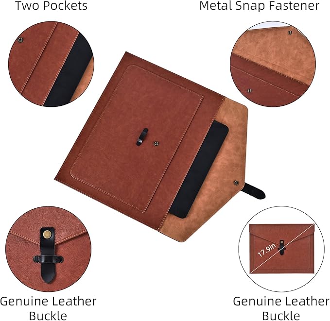 Brown Leather File Folder Letter Size, File Organizer, Important Document Folders with Pockets, Document Organizer, Laptop Sleeve Notebook Case, Paper Storage, A4 Envelopes Filing Folder