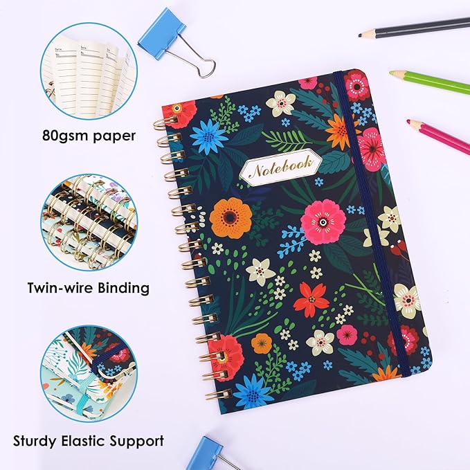 LABUK 5.6 x 8.4 Inches Spiral Notebook, 3 Pack 160 Pages Hardcover Spiral Journal, Suitable for Gifts, Women, Work, Office and School Supplies.