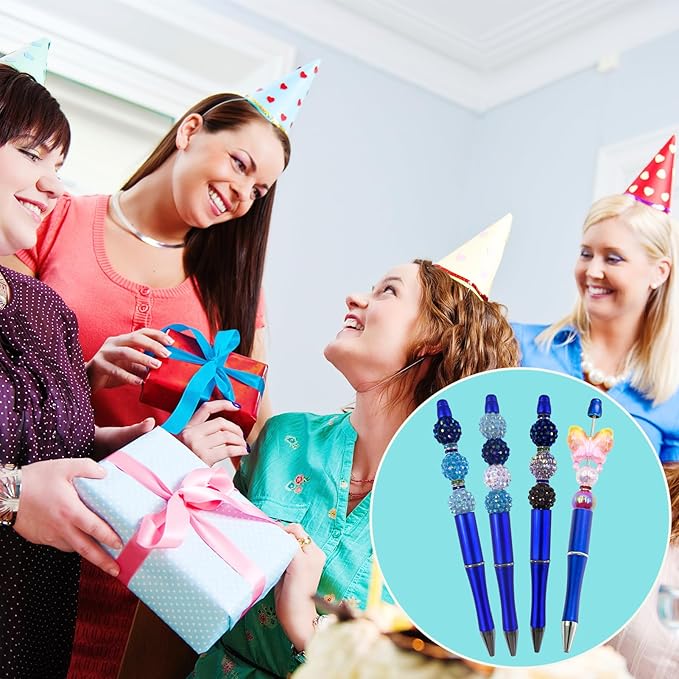 15 Pieces Beadable Pens - Beaded Pens Plastic Diy Black Ink Ballpoint Pens Bulk - Bead Pens Suitable For Teacher, Students, Office, School, Graduation Gift Supplies(Blue)