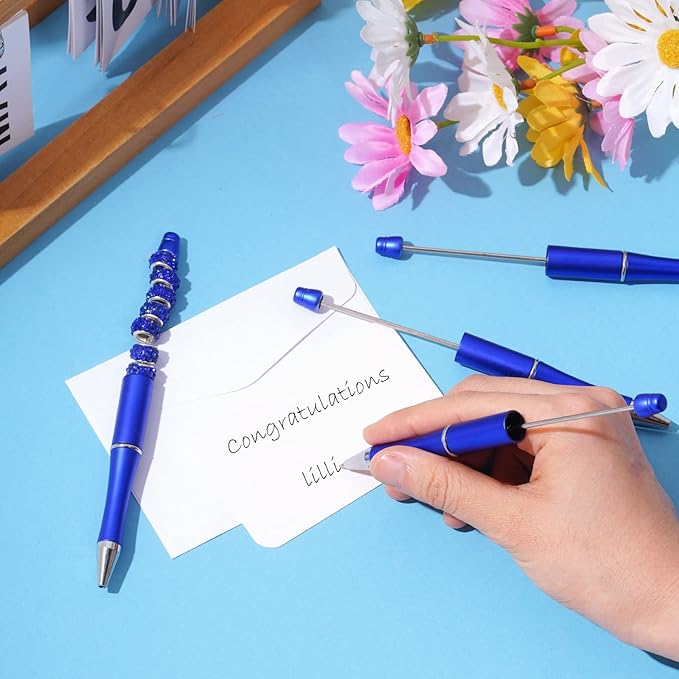 jiebor 30Pcs Blue Beadable Pens Plastic Bead Pen Black Ink Ballpoint Pens Diy Pens Cute Cool Pens for Teacher Bridal Graduation Gift Office Supplies