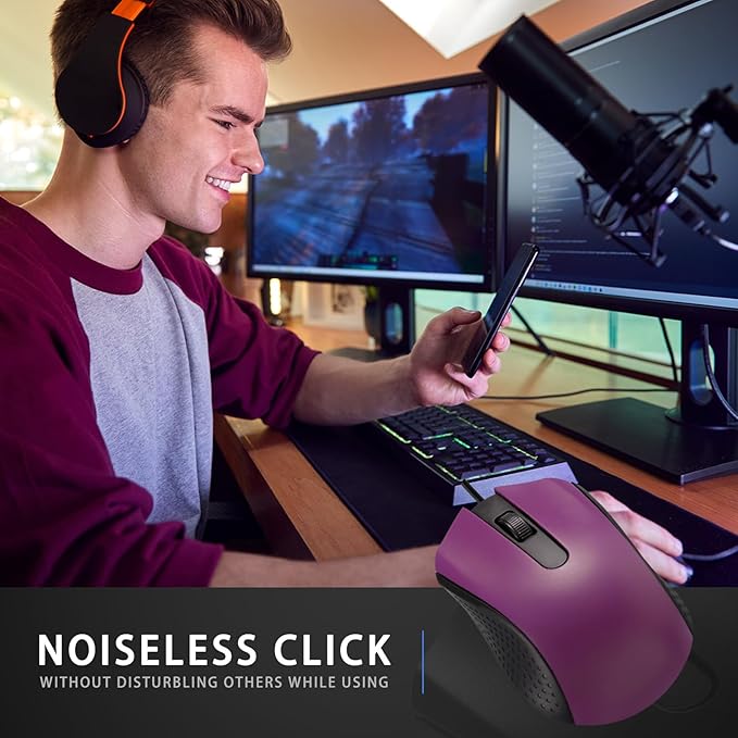 Hoteam 12 Pcs Wired Computer Mouse Bulk Cord USB Computer Mice Ergonomic Wired Mouse for Pcs, Computers, Laptops, Gaming Office Home Supplies(Purple)