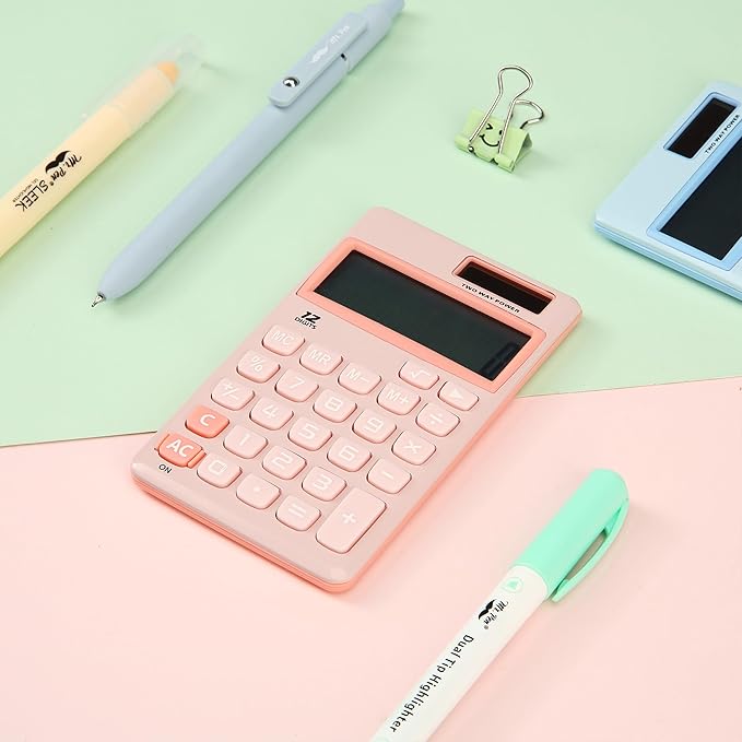 Mr. Pen- Standard Function Calculator, 12 Digits, Small Calculator, Light Pink Solar Calculator, Pocket Calculator, Simple Calculator, Basic Office Calculators, Solar Handheld Calculator