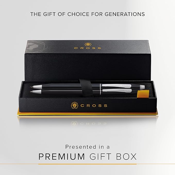 Cross Classic Century Black Lacquer Ballpoint Pen & 0.7mm Pencil with Chrome Appointments