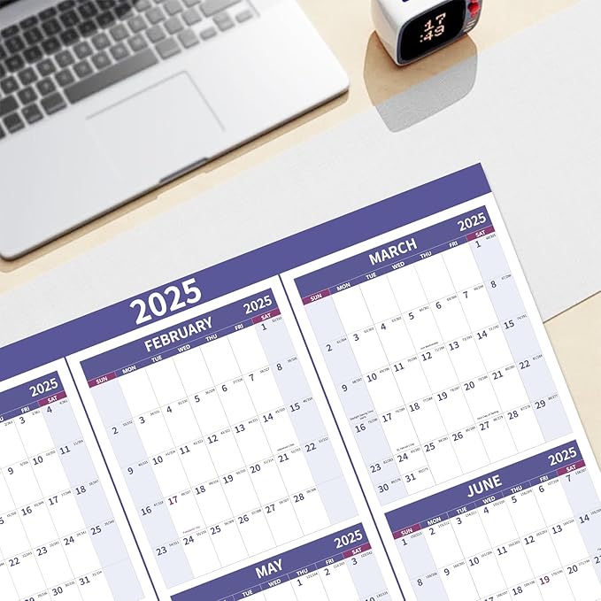 2025 Wall Calendar 34.8" x 22.8" Large Vertical Yearly Wall Hanging Calenda with Julian Date Thick Paper Calendar 12 Month Annual Wall Planner for Wall Office Fridge(Purple)