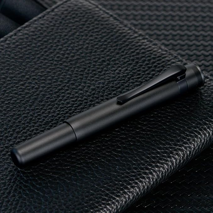 Hongdian M2 Black Forest Mini Fountain Pen, Medium Soft Nib & Sleek Shape Aluminium Short Pocket Travel Pen (Matte Black)