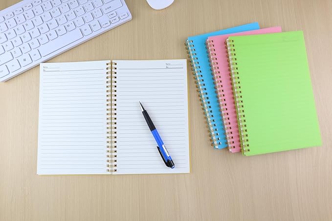 Spiral Notebook Journal,5.5" x 8.5" Plastic Hardcover College Ruled Notebook with 4 Colors,80 Sheets / 160 Pages Per Journal for Work,Study and Notes (light green,light blue,yellow,pink).