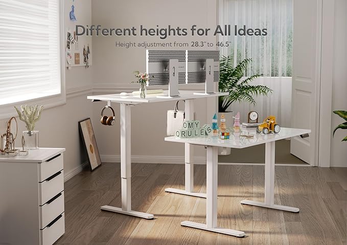 Glass Standing Desk, Electric Standing Desk Adjustable Height, 48 Inch Adjustable Stand Up Desk, Quick Install Home Office Computer Desk, Super White