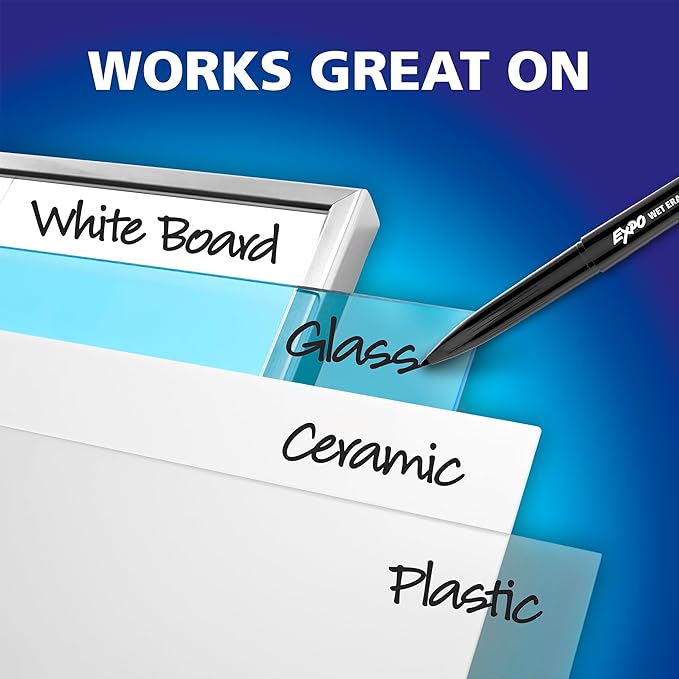 EXPO Wet Erase Markers, Semi-Permanent Markers, Black, Ultra Fine Tip, 12 Count