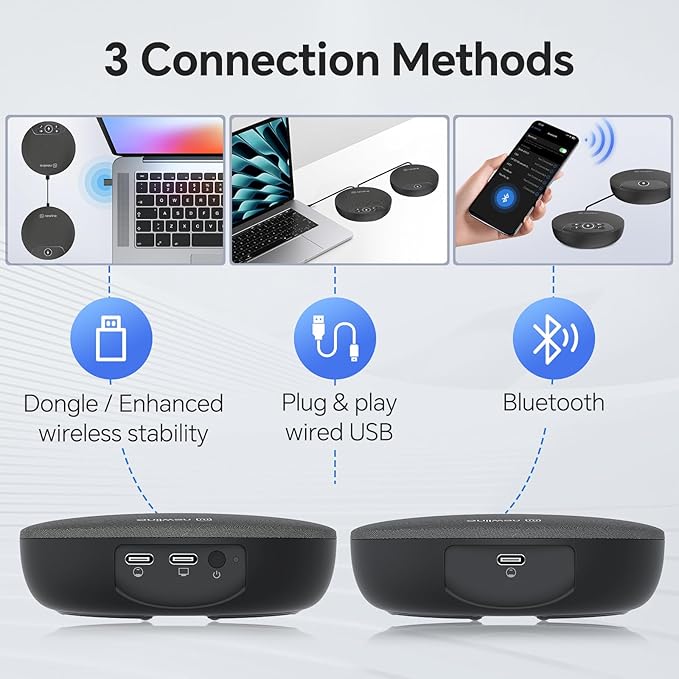 Conference Speaker and Microphone, 2pk Bundle Conference Microphone w/Daisy Chain, 360° Voice Pickup, Noise Reduction, Bluetooth Speakerphone for Large Meetings Team Zoom, NewPie 90