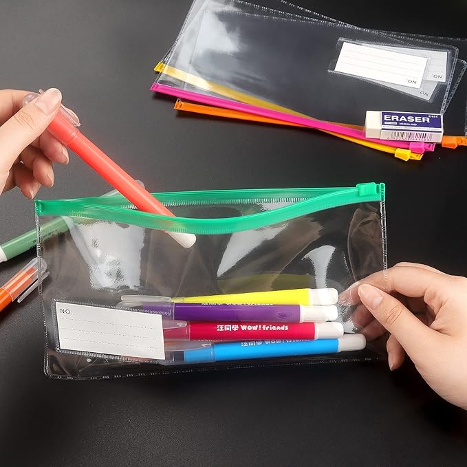 Tamaki 10 Pack Zipper Plastic Envelopes, Small Plastic Envelopes, A6 Size for Pencil Case Bulk, Bill Bag, 10 Color (9x4.7 Inch)