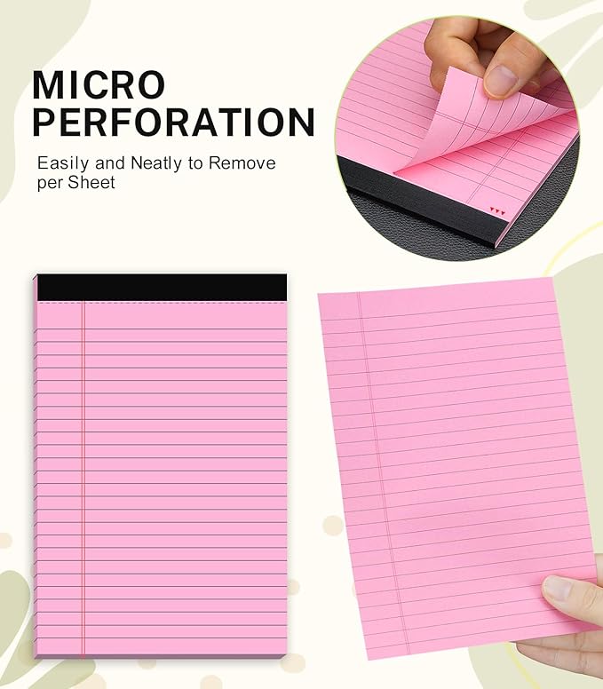 Note Pads 5x8, Narrow Ruled Legal Pad, Multicolor Small Notepads, 30 Sheet/notepad, 8 Pack Colored Legal Pads, Pink Legal Pad, Purple Notepad, Perforated Lined Note Pads for Study, Office, To-Do Lists
