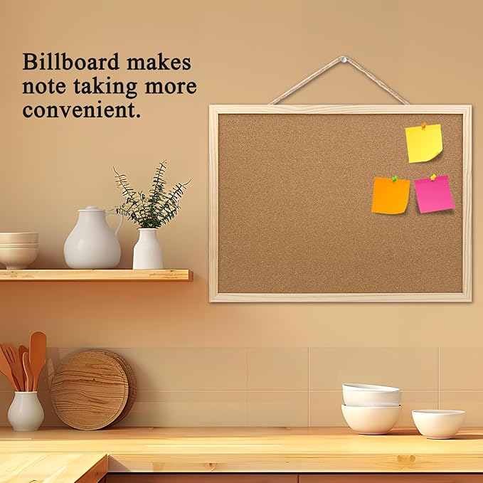 2 Pack Cork Board Bulletin Board, 15.7"X 11.81" inches with Oak Wood Finish Frame, for Wall Office Home and School (Pins, Eye Bolts, gaskets, Screws)
