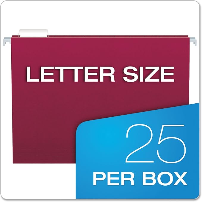 Pendaflex PFX81613 Recycled Hanging Folders, Letter Size, Burgundy, 1/5 Cut, 25/BX (81613)