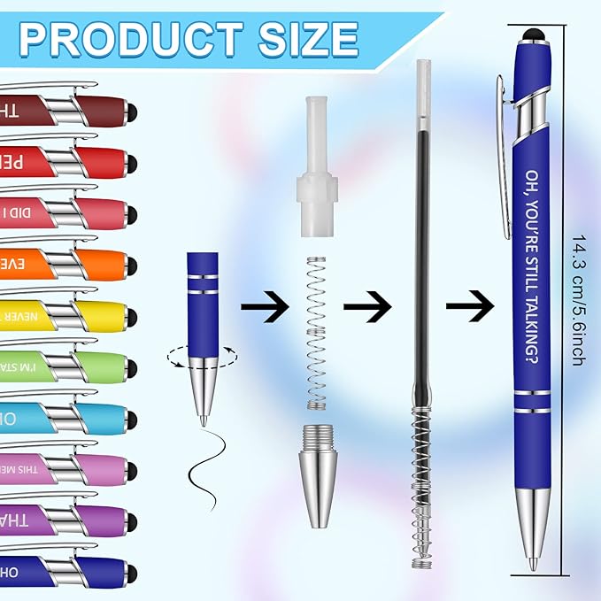Eersida 10 Pcs Snarky Office Pens Funny Insulting Pens Arcastic Negative Quotes Ballpoint Macaron Touch Stylus for Office, Black Ink
