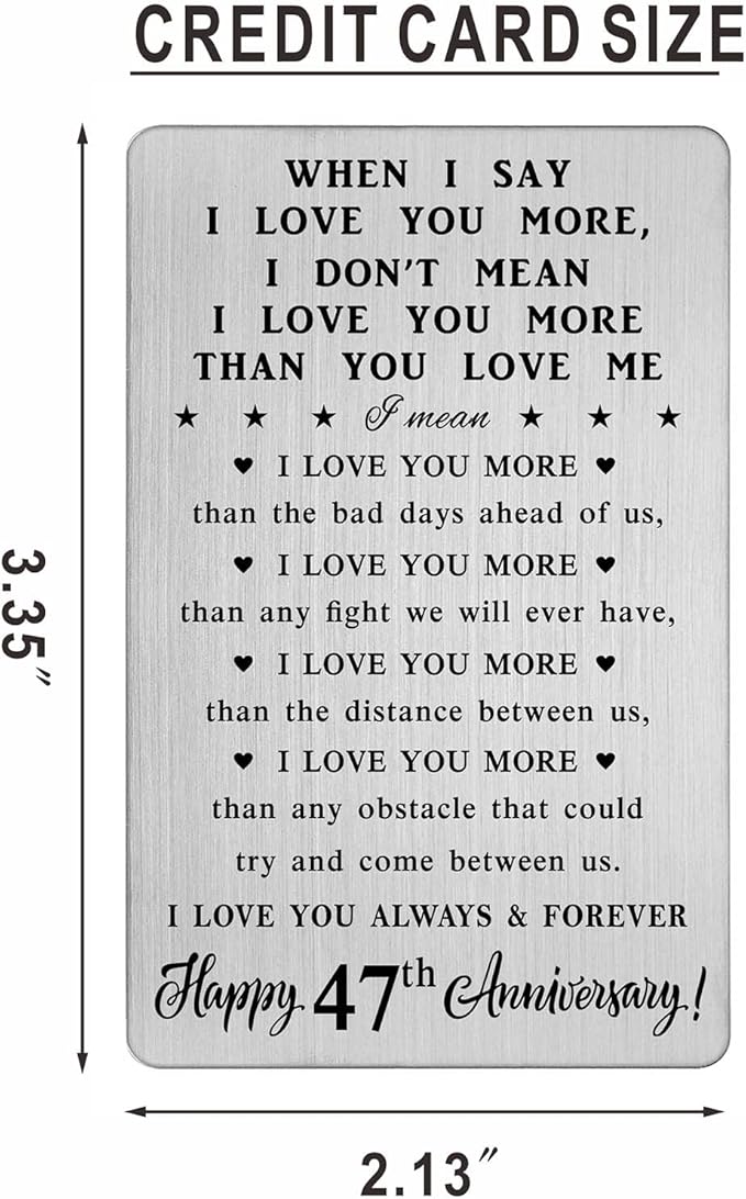 47 Year Anniversary Card Gifts for Him Her - Steel Card Gifts for Men - 47th Wedding Anniversary Wallet Cards Gift