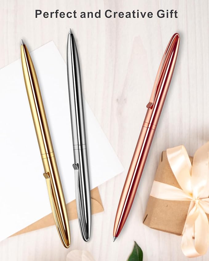 Cambond Ballpoint Pens Fancy pens - Rose Gold Bulk Pens for Journaling Guest Book Uniform Christmas Gift Black Ink Pens 1.0mm Medium Point, 3 Pens with 6 Refills (Silver, Gold, Rose Gold)