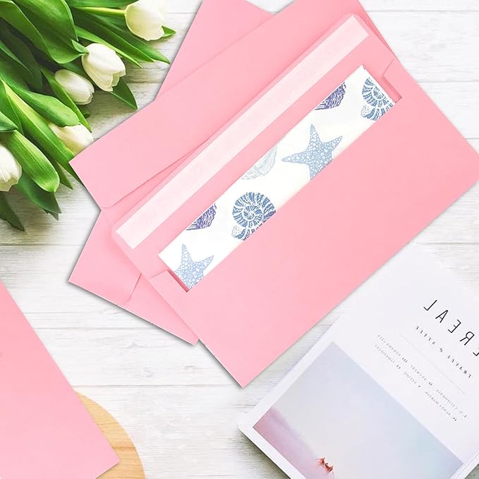 50 Packs 5x7 Envelopes,Pink A7 Envelopes,5x7 Envelopes for Invitations,Envelopes Self Seal for Weddings,Greeting Cards, Mailing, Invitations, Photos, Postcards,Printable Invitation Envelopes