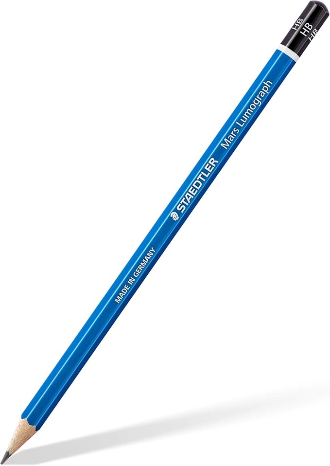 STAEDTLER Mars Lumograph Art Drawing Pencils, 12 Pack Graphite Pencils in Metal Case, Break-Resistant Bonded Lead, 100 G12,Silver/Blue