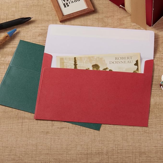 50 Pieces Christmas Metallic Color Self Seal Envelopes for Greeting Cards, Invitations, Postcards (Christmas Green/Red, 4x6)