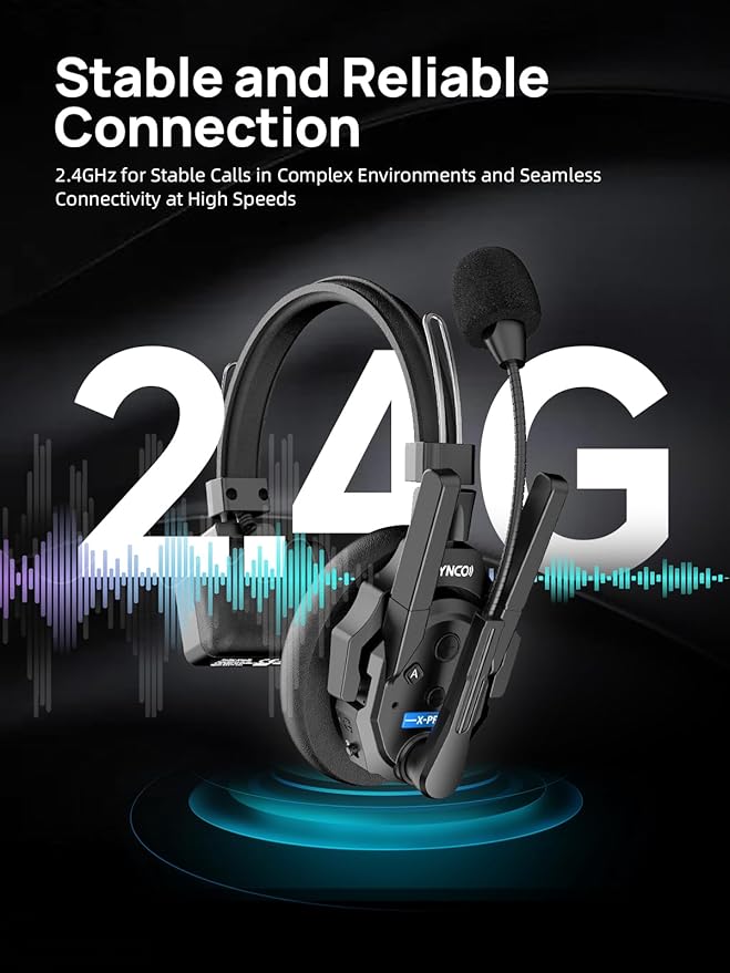 SYNCO XTALK XPRO Wireless Intercom Headset, 2.4GHz Full Duplex Wireless Communication Headset 500m/1640ft with Noise Reduction, Xtalk-Xpro1-Wireless-Headset-Intercom(Single)