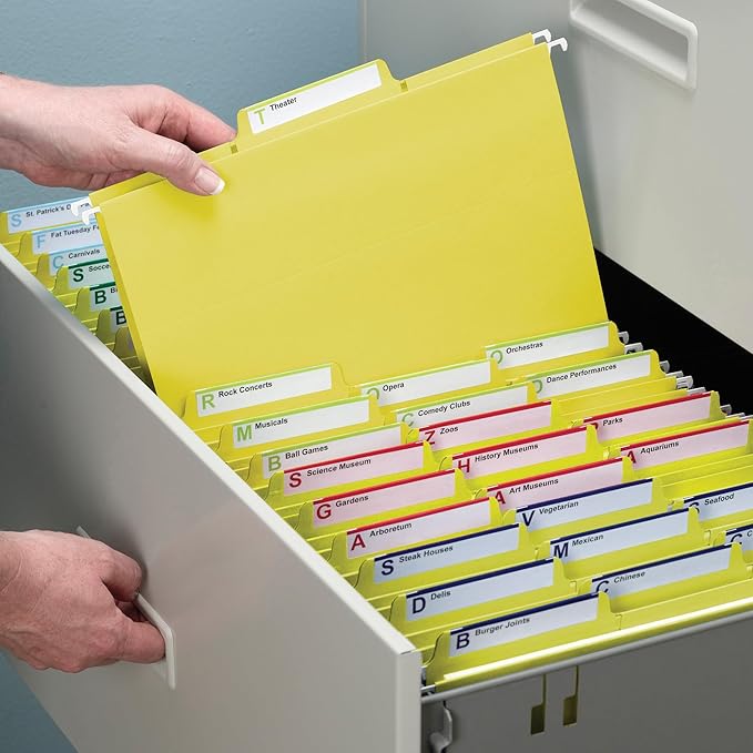 Smead FasTab Hanging File Folder, 1/3-Cut Built-in Tab, Letter Size, Yellow, 20 per Box (64097) (Pack of 1)