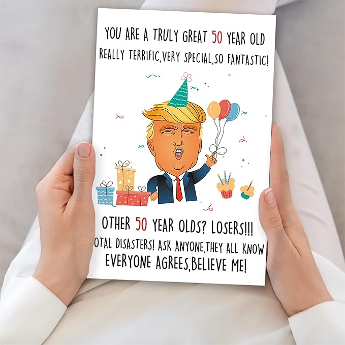 Funny Trump 50th Birthday Cards for Dad, Trump Happy 50th Birthday Gifts, Naughty Donald Lecture Bday Card for Him Her, Great 50 Years Old Birthday Decorations for Parents