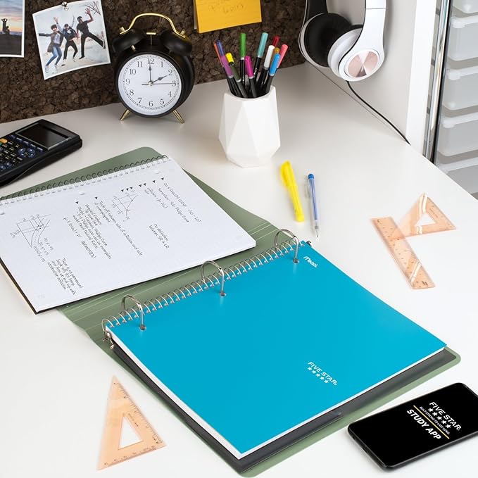 Five Star Spiral Notebook + Study App, 1 Subject, Graph Ruled Paper, Fights Ink Bleed, Water Resistant Cover, 8-1/2" x 11", 100 Sheets, Tidewater Blue (06190AA4)
