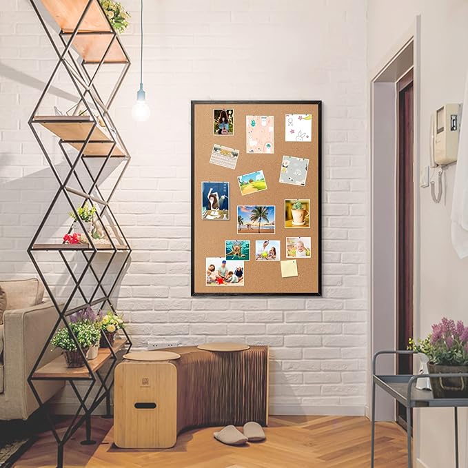 Miou Cork Board Bulletin Board, 36in X 24“ Decorative Hanging Pin Board for Wall with Black Wood Frame, 50 Push Pins Included…, 36inX24in Black…