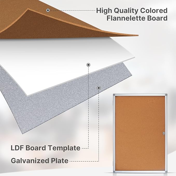 Outdoor Enclosed Cork Bulletin Board Tamper-Proof Dispaly Case, Aluminium Frame, Weatherproof Cork Noticeboard, Enclosed Cork Board for School, Office, Restaurant, Hospital etc(36 * 24inches)