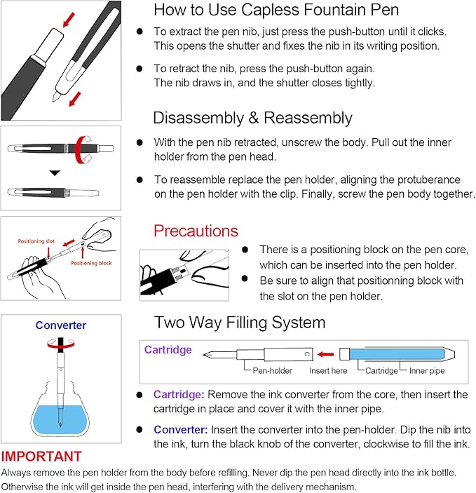 JINHAO 10 Press Fountain Pen, Retractable Metal Pen with Ink Converter (F Nib 0.5mm, Gradient Rose Red)