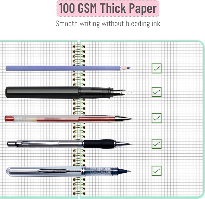 Grid Notebook 8.5" x 11", A4 Pink Graph Paper Notebook Hardcover College Ruled Notebook for Work, 120 Pages 100GSM Large Thick Spiral Writing Journal for Women & Men