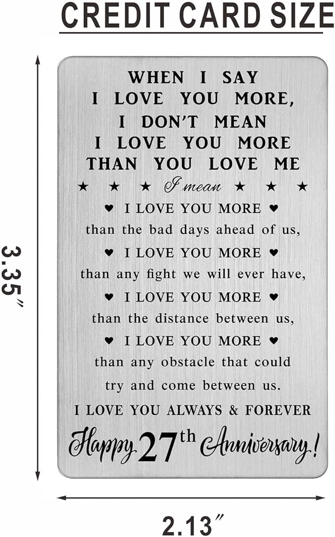 CPLJW 27th Anniversary Wallet Card Gifts for Him, Happy 27 Anniversary Romantic Gifts for Her