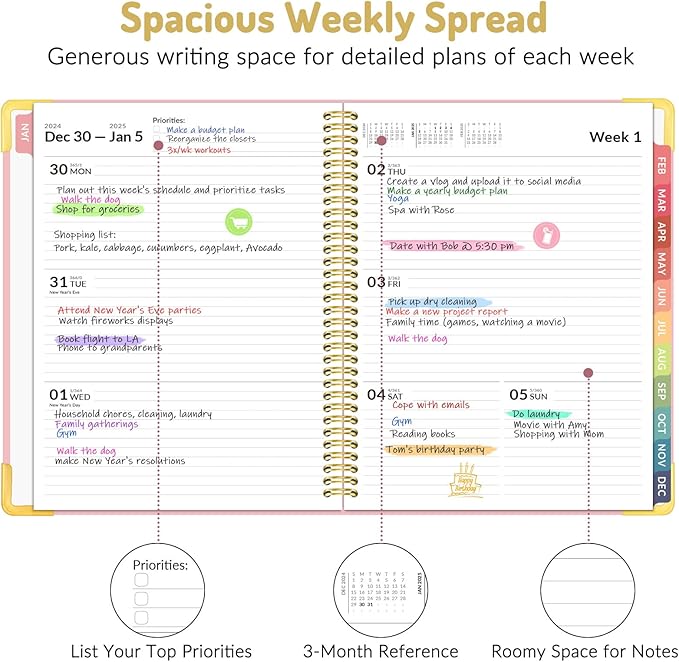 Forvencer 2025 Planner, Hardcover Weekly and Monthly Planner, January 2025 - December 2025, 8.5" x 11", Spiral Calendar Planner with Tabs, Exquisite Daily Organizer Notebook with Inner Pocket, Agenda Journal for Office Home School, A4 Size, Purple