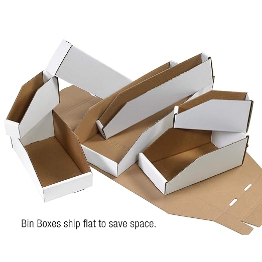 Partners Brand PBINMT412 Open Top Bin Boxes, 4" x 12" x 4 1/2", Oyster White (Pack of 50)