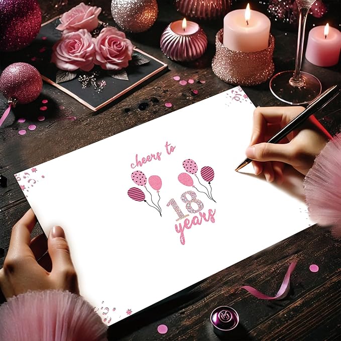 Happy 18th Birthday Card Gifts for Girls, Daughter, Niece, Granddaughter, 18th Birthday Decorations for Girls, Large Birthday Card for 18 Year Old, Funny Back in 2007 Birthday Card, Rose Pink Gold