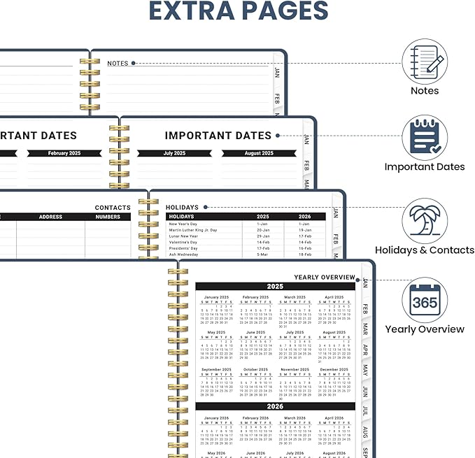 2025 Planner Weekly and Monthly, Jan 2025 - Dec 2025, Hardcover 2025 Calendar Planner Book with Monthly Tabs, Inner Pocket, Aesthetic Planner 2025 for Office Home School Planning - A5 (6.3" x 8.5"), Spiral Bound, Navy