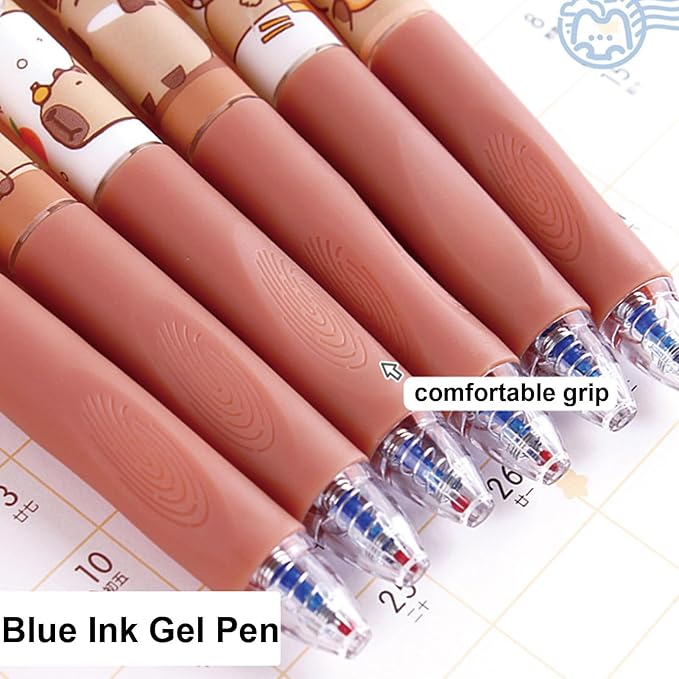 6 Pcs Erasable Gel Pens Capybara Erasable Retractable Cute Pens Cartoon Pens 0.5mm Black Ink Pen Office School Pens Women Girls Boys Pens (Black Ink-Capybara)