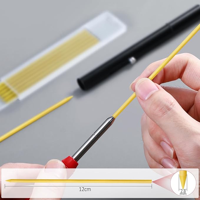 Hiboom 24 Pieces 2.8mm HB Refill for Carpenter Pencil, Study Long Lasting Pencil for Mechanical Pencil Woodworking Construction(Yellow)