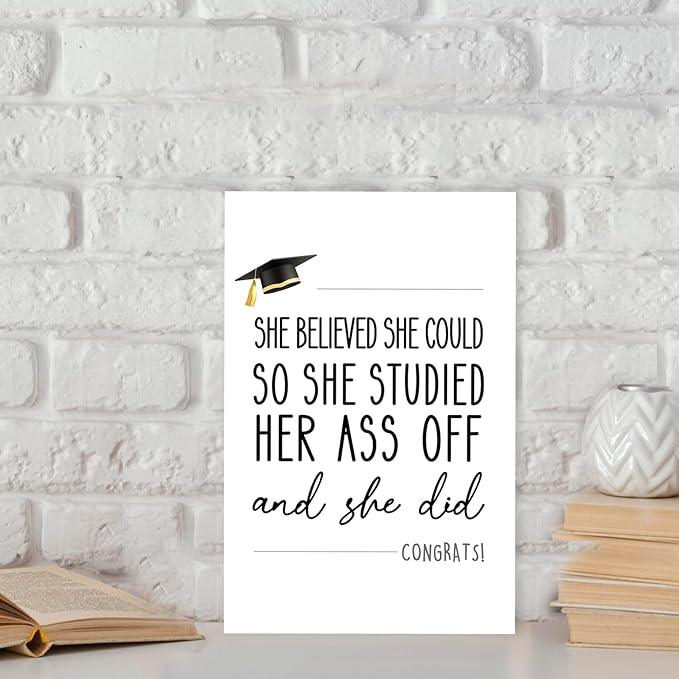 Funny Graduation Card for Her, Unique College Graduation Card for Daughter Granddaughter Niece, Sweet Congrats Graduation Card for Bestie Sister Friend, She Did It Card