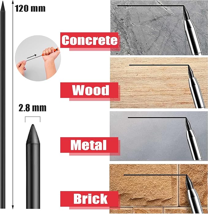 36 Pcs 2.8mm Pencil Lead Refills for Carpenter Pencil Mark Pencils Solid Deep Hole Mechanical Construction Pencil Replacements Study Pencil Leads for Architect Woodworking Marking Scribe Tools-Black
