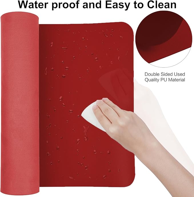 Boutilon Leather Desk Pad 24"x 14" Non-Slip Mouse Pad,Office Desk Mat,Waterprooft PU Leather Desk Blotter,Desk Pad Protector,Desk Writing Pad for Home Office Decor (S-Red)