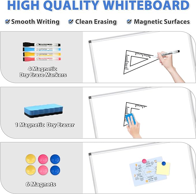 WALGLASS Large White Board, 72" x 48" Double-Sided Dry Erase Board Magnetic Whiteaboard for Wall, Hanging Mounted Whiteboard Silver Aluminium Frame for Home, School, Office