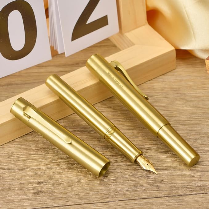 Hongdian M2 Black Forest Mini Fountain Pen, Fine Soft Golden Nib & Sleek Shape Brass Short Pocket Travel Pen (Glossy Brass)