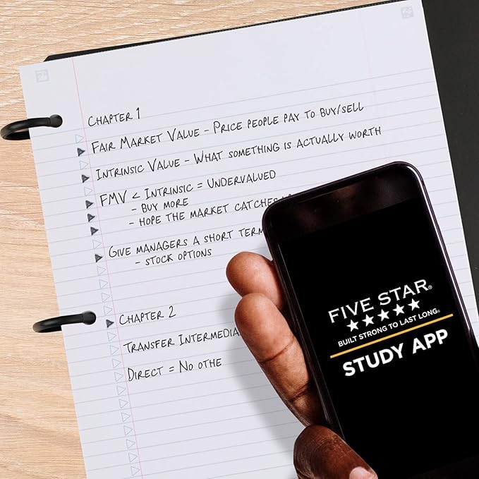Five Star Flex Refillable Notebook + Study App, College Ruled Paper, 1 Inch TechLock Rings, Pockets, Tabs and Dividers, 200 Sheet Capacity, Red (29328AB2)