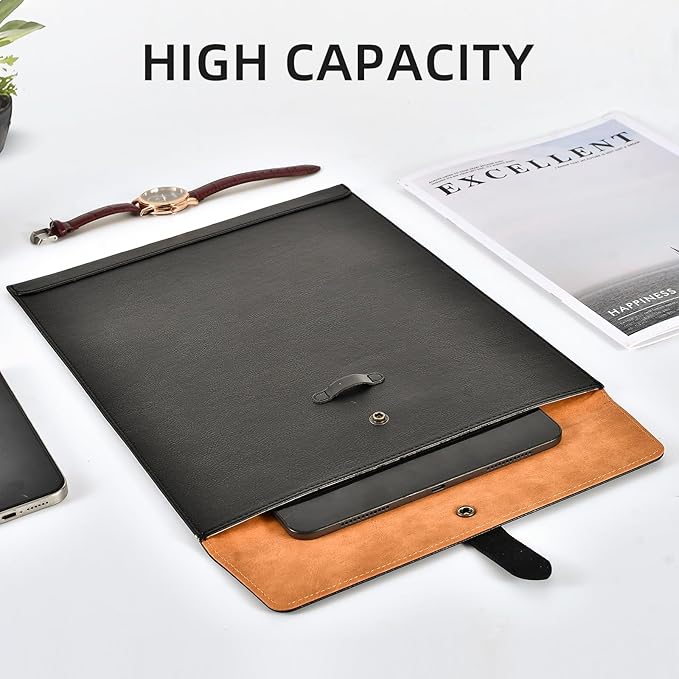Black Leather File Folder Letter Size, File Organizer, Important Document Folder, Document Organizer, Laptop Sleeve Notebook Case, Leather Folder Paper Storage, A4 Envelopes Filing Folder 3PCS