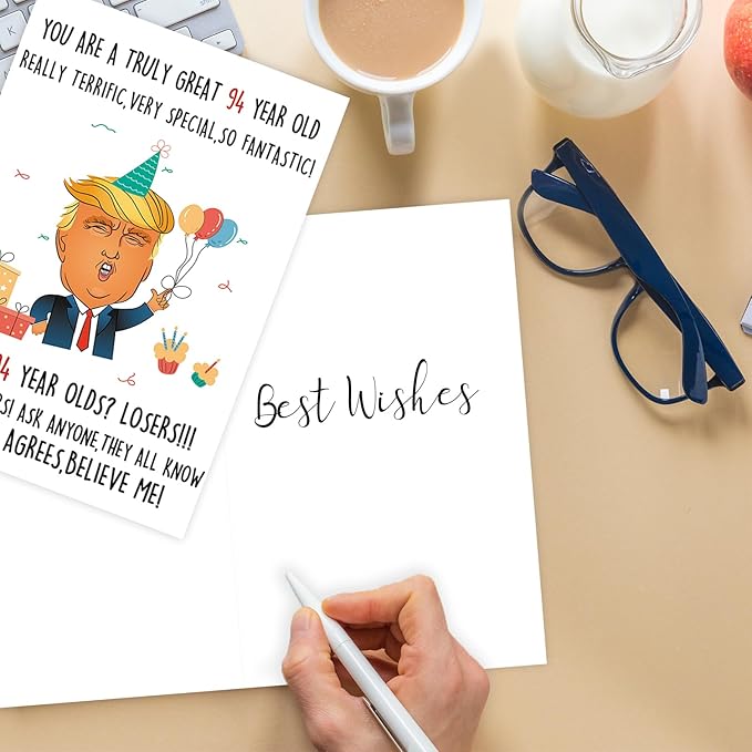 Funny Trump 94th Birthday Card for Grandpa Grandma, Best Donald 94th Birthday Gift for Women Men, Sweet 94 Years Old Birthday Idea for Old Dad Mom, Humor 94th Birthday Card for Him Her