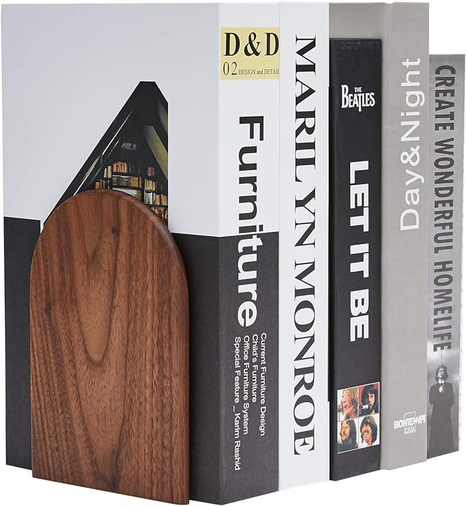 Pandapark Wood Bookends,Non-Skid Bookend for Shelves,Heavy Duty Bookends,Book Stand for Books/CDs,1 Pair